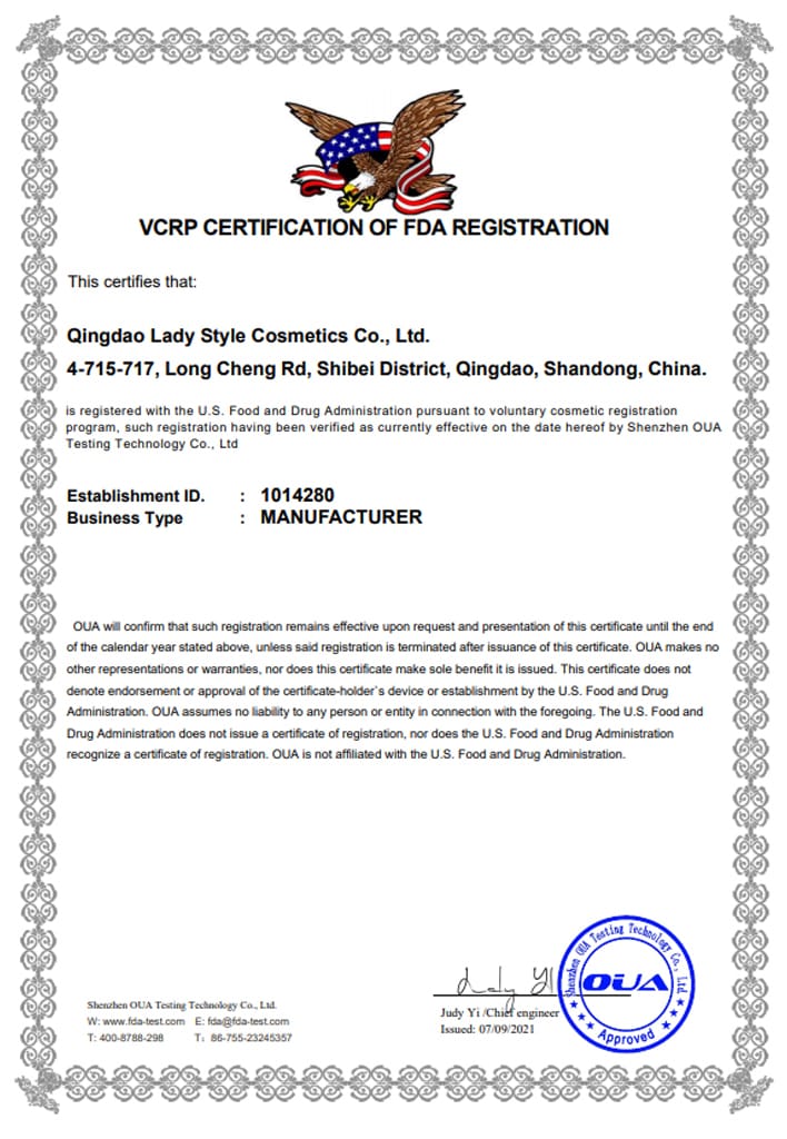 FDA certificate