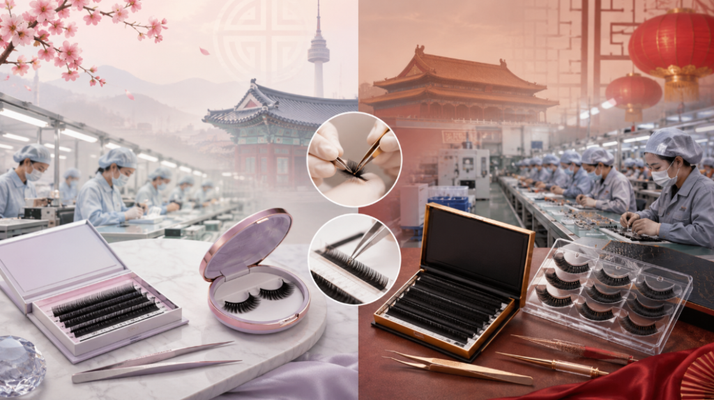 lash manufacturing Korea vs China
