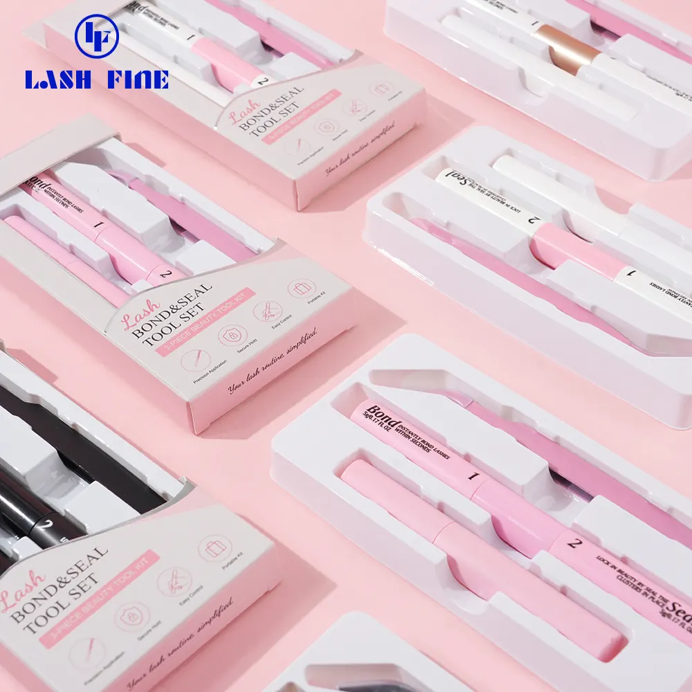 Lash bond and seal tool sets packed in Lash Fine kit boxes