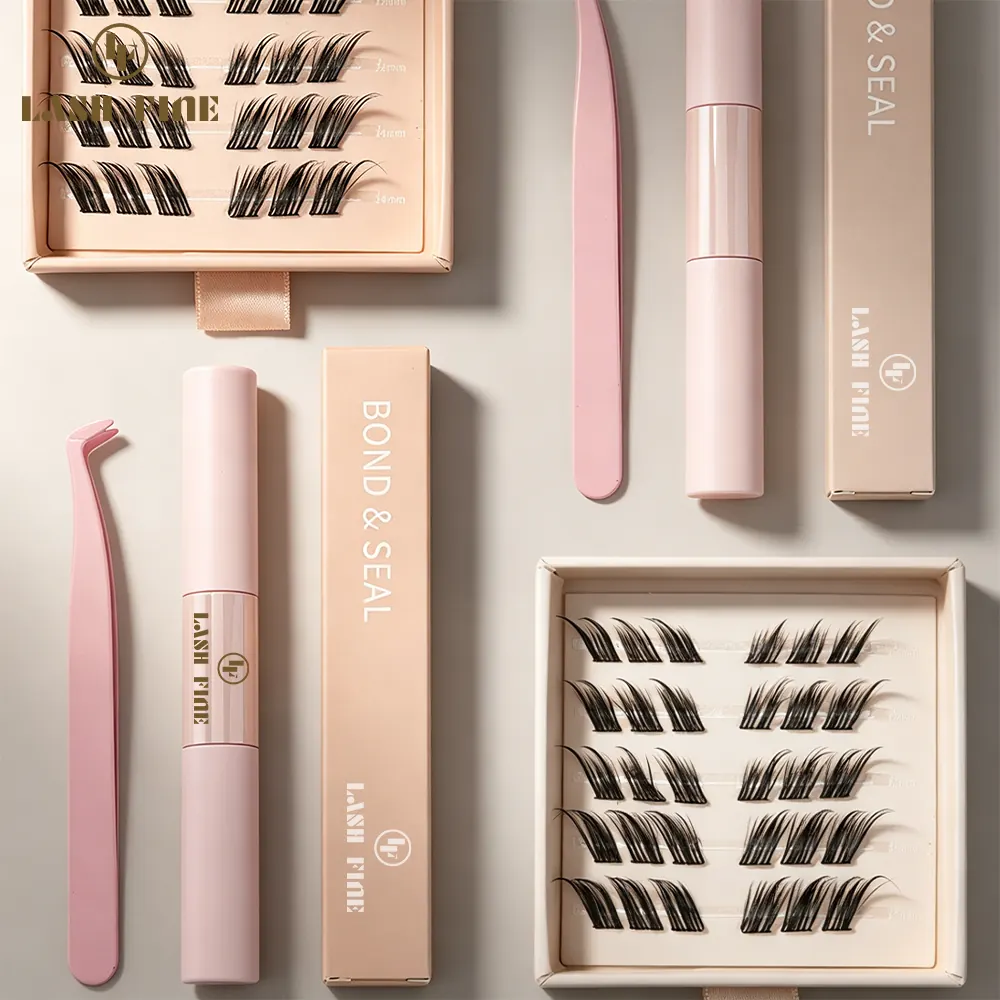 DIY segment lash tray with bond and seal pen boxes and pink tweezers