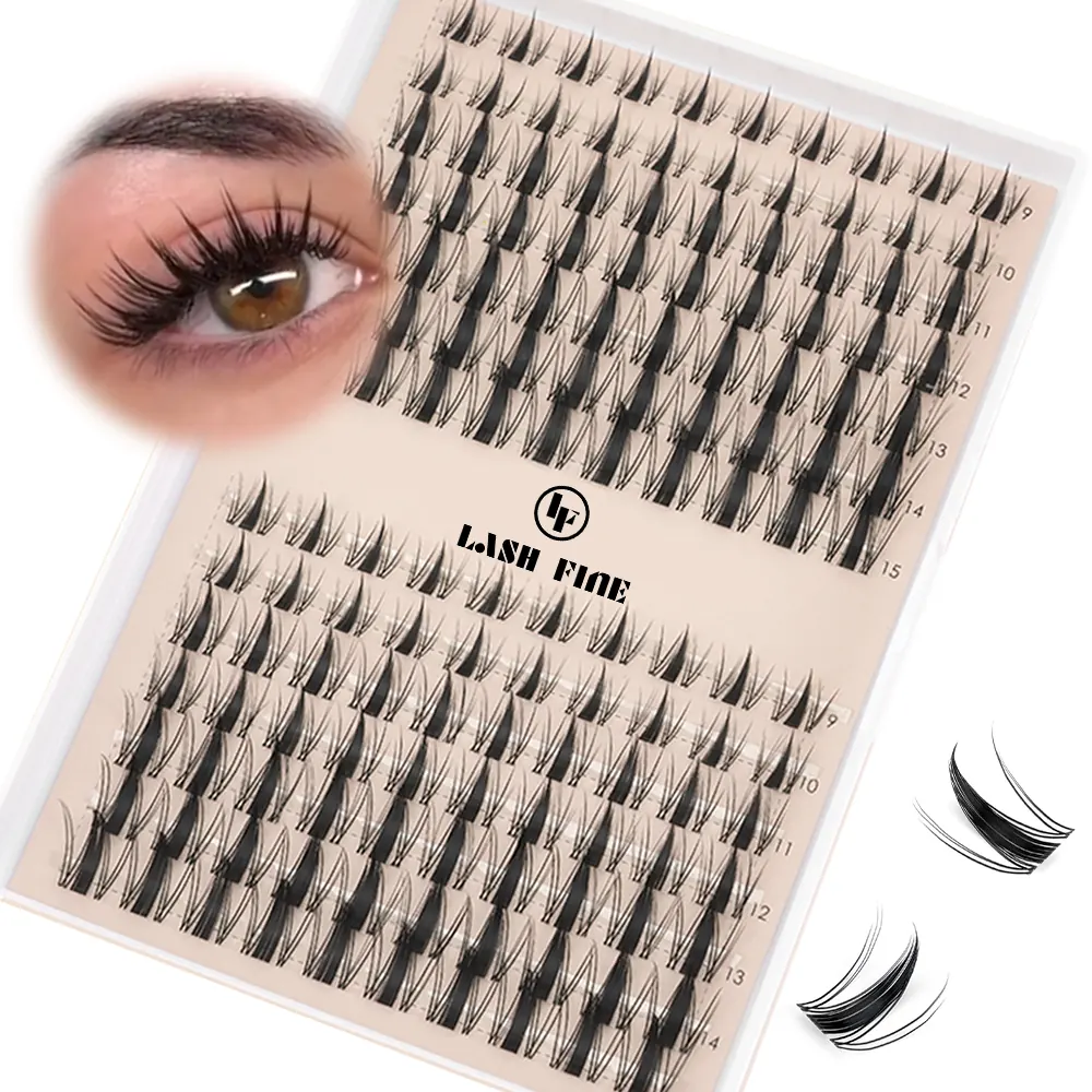 Mixed-length lash cluster tray with labelled rows and length numbers