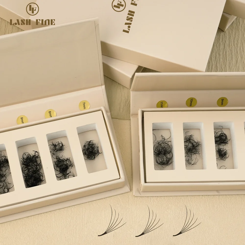 Loose individual lash extension fibers in a nude storage box