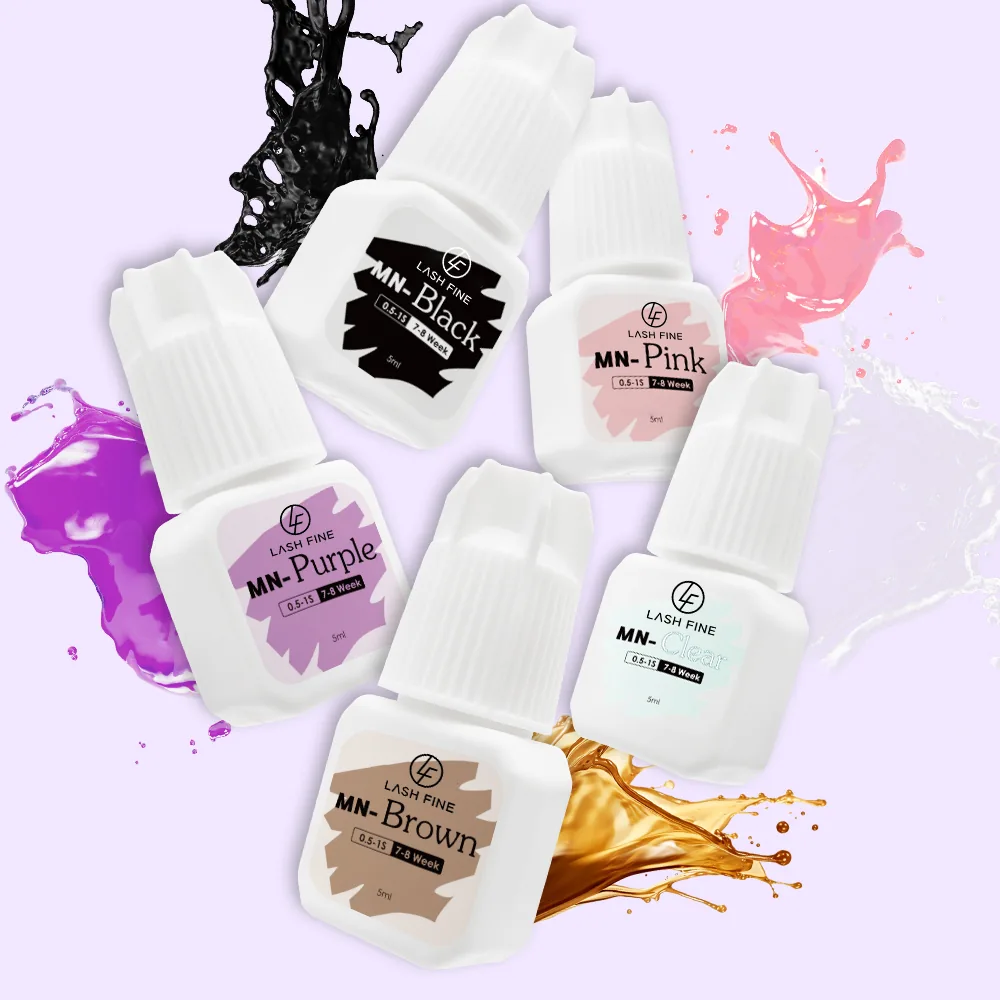 Lash Fine MN lash adhesive bottles in five colors