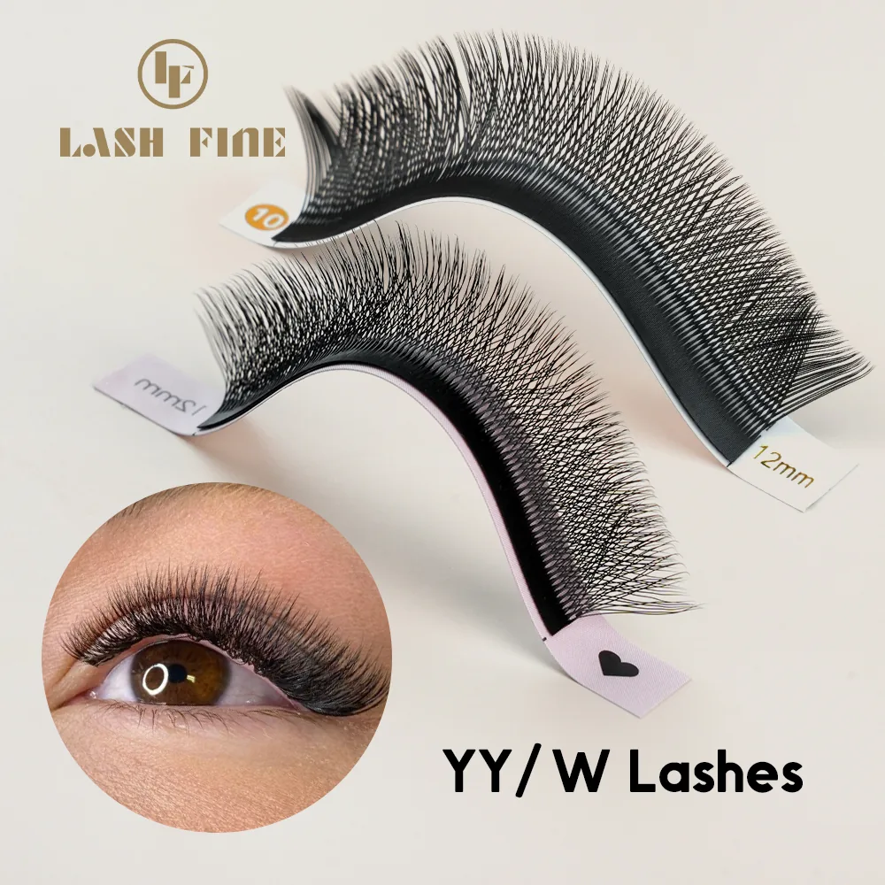 YY and W braided lash extension trays with an applied-eye inset