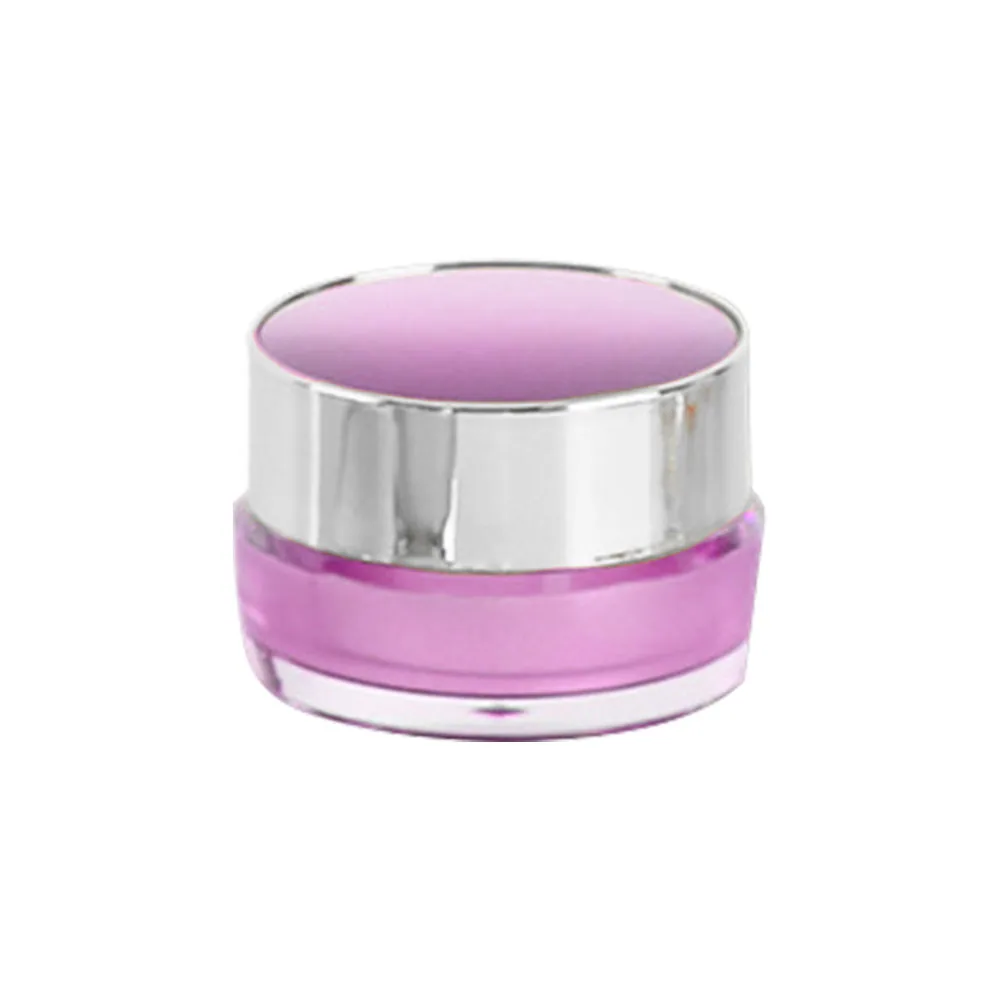 Purple gel lash extension remover jar with chrome lid on a white background