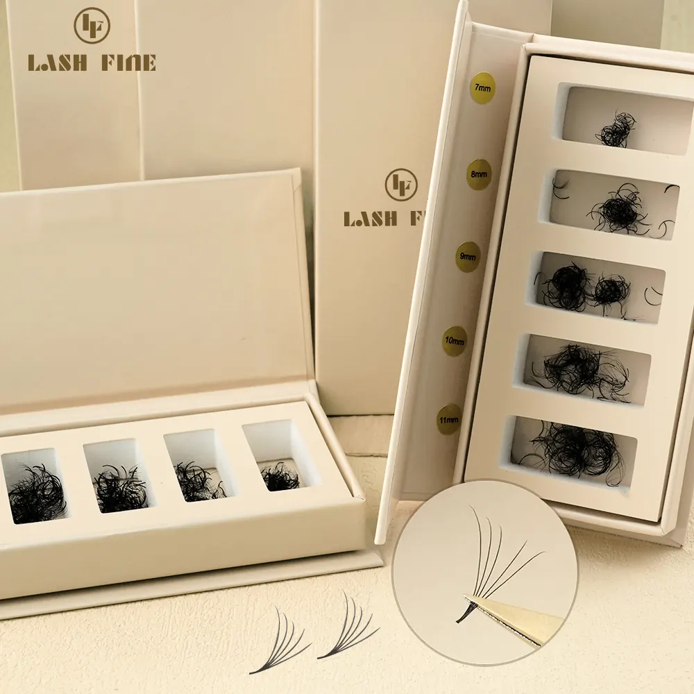 Loose individual lash bundles in Lash Fine boxes labelled by length